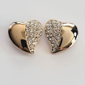 Gold Tone Heart Crystal Shoe Clips #2570